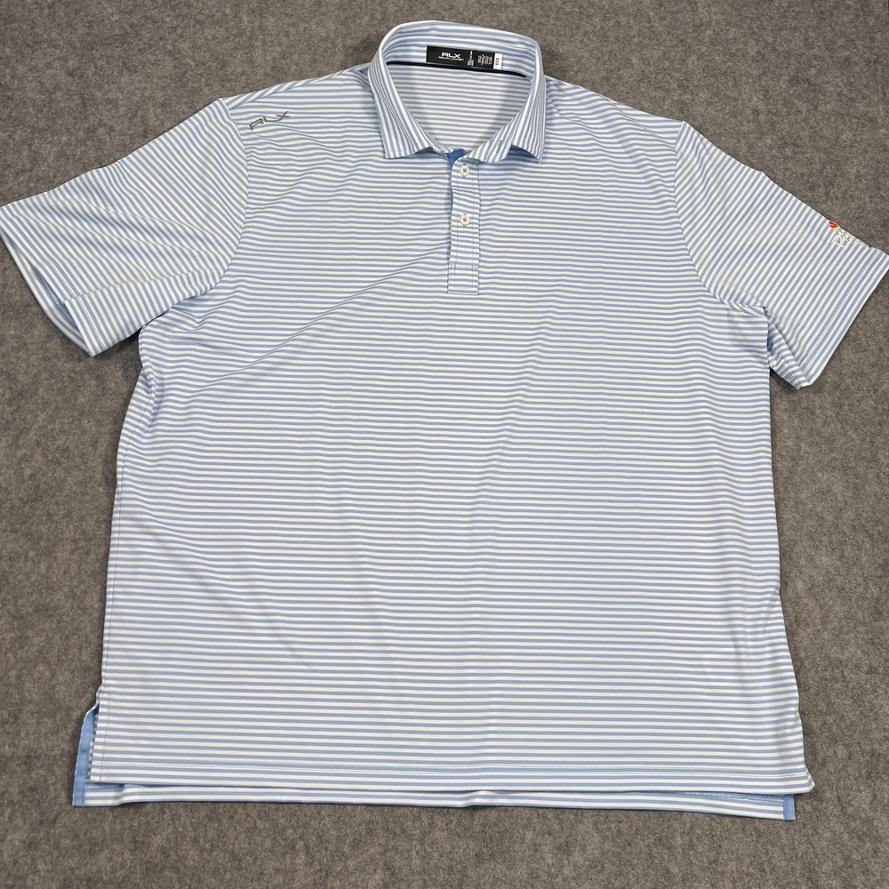 RLX Ralph Lauren Sport Blue White Striped Short Sleeve Polo Shirt Men's Size XXL